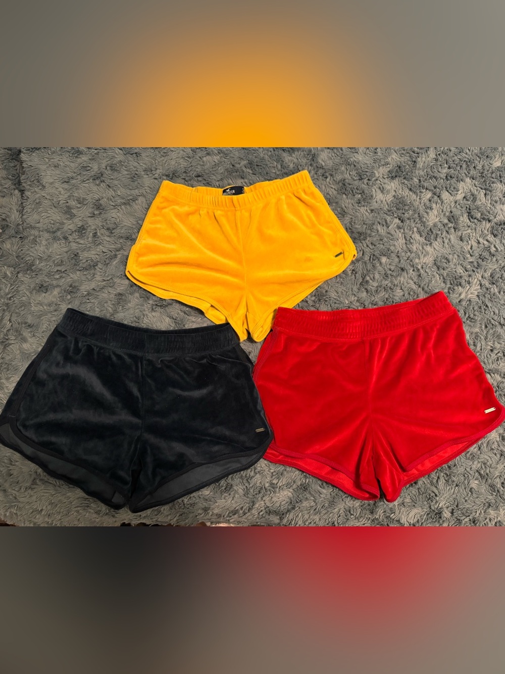 Hollister Women's Velvet Sleep Shorts Trio - Yellow, Red, Black